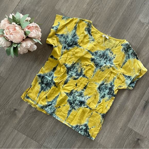 New Bella Umbra Italy Amalfi Night Tie Dye Must Yellow & Blue Blouse - Picture 2 of 7